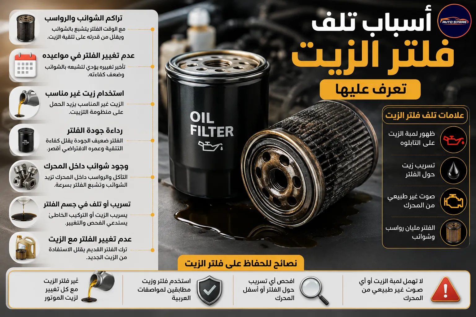 اسباب تلف فلتر الزيت؟ تعرف عليها.. أهم أسباب تلفه وعلامات تكشف إن وقت تغييره جه!