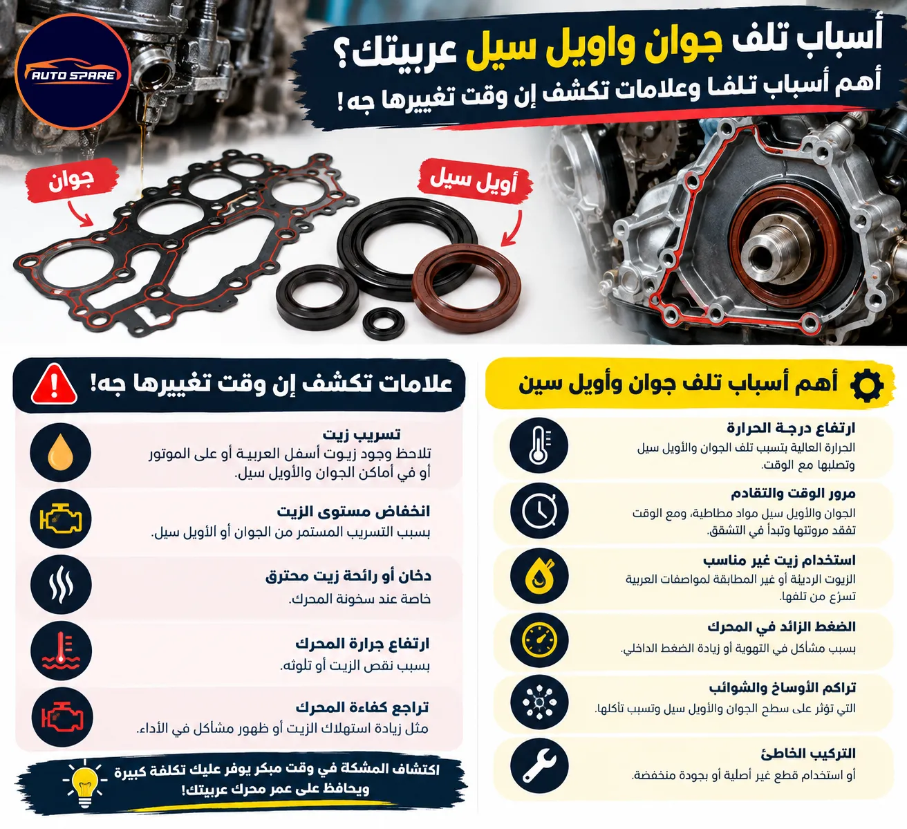 اسباب تلف جوان وأويل سيل عربيتك؟ أهم أسباب تلفها وعلامات تكشف إن وقت تغييرها جه!