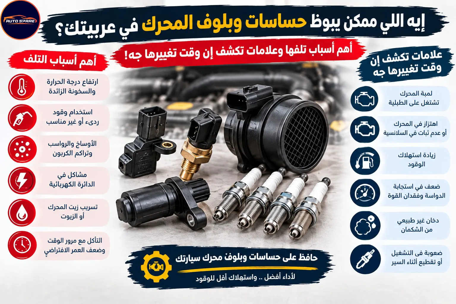 إيه اللي ممكن يبوظ حساسات وبلوف المحرك في عربيتك؟ أهم أسباب تلفها وعلامات تكشف إن وقت تغييرها جه!