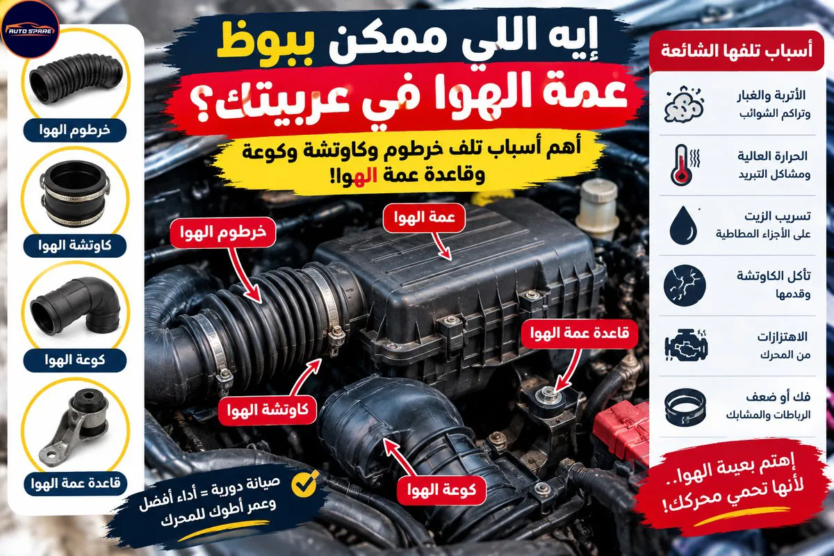 إيه اللي ممكن يبوظ عمة الهوا في عربيتك؟ أهم أسباب تلف خرطوم وكاوتشة وكوعة وقاعدة عمة الهوا!
